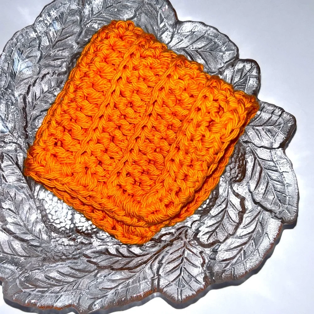 HAND CRAFTED Colorful Tangerine 100% Cotton All Purpose Wash or Dish Cloths
